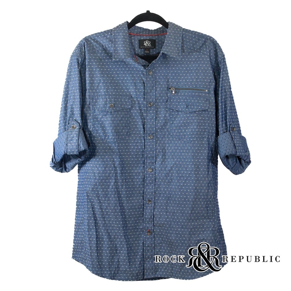 Rock & Republic Mens Button Casual Button Up Shirt Size L